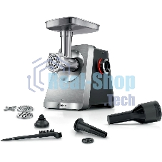 Мясорубка электрическая Bosch Series 8 MFWS820M черный, 2500 Вт, 4.5 кг/мин, реверс, защита от перегрузки, металлический лоток, насадки - 5