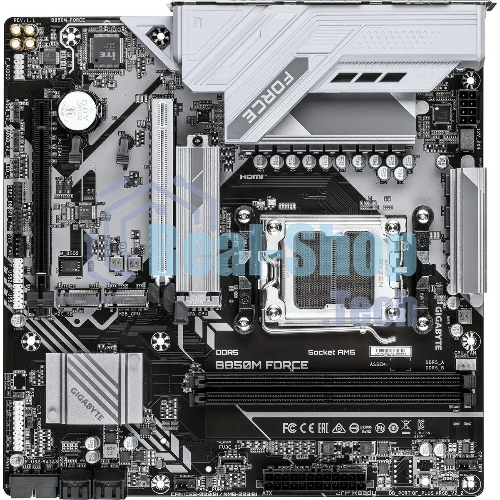 Материнская плата Gigabyte B850M FORCE, AM5, AMD B850, 2xDDR5, 4xSATA, 3xM.2, 1xPCIe 5.0 x16, 1xPCIe 4.0 x4, 1xHDMI, 1xDP, 1x2.5Gb LAN, 1xUSB-C 5Gbps, 1xUSB-A 10Gbps, 2xUSB-A 5Gbps, 2xUSB-A 2.0, 3x3.5 мм, 7.1, mATX