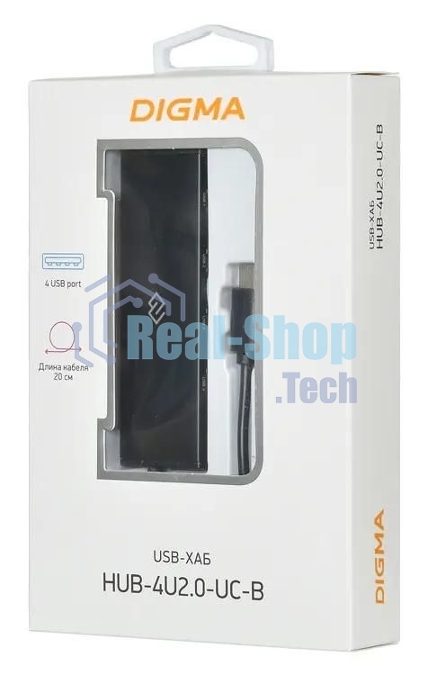 USB-концентратор Digma HUB-4U2.0-UC-B, USB-C, USB 2.0 4 порта, USB