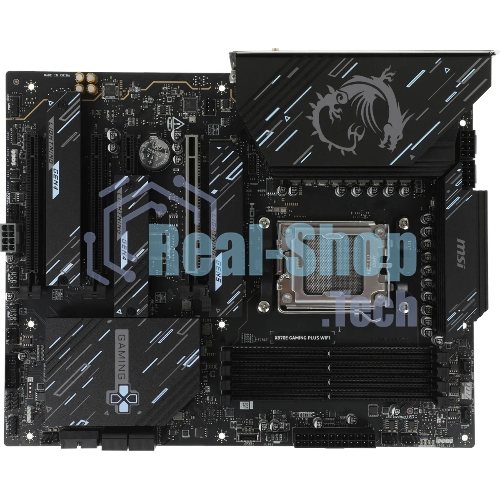 Материнская плата MSI X870E GAMING PLUS WIFI, AM5, AMD X870E, 4xDDR5, 4xSATA, 3xM.2, 1xPCIe 5.0 x16, 1xPCIe 4.0 x4, 2xPCIe 3.0 x1, 1xHDMI, 1xUSB Type-C, 1x5Gb LAN, Wi-Fi 7, Bluetooth 5.4, 2xUSB-C 20Gbps, 1xUSB-C 40Gbps, 2xUSB-A 5Gbps, 2xUSB-A 10Gbps, 4xUSB-A 2.0, 3x3.5 мм, 7.1, ATX