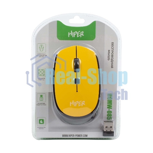 Мышь беспроводная HIPER HOMW-085 желтый, 1600 dpi, радиоканал, USB, кнопки - 4