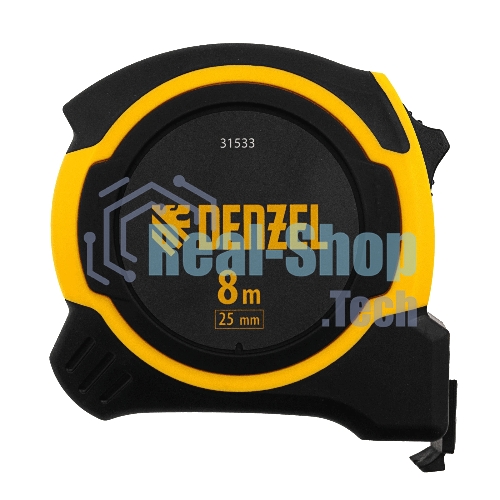 Рулетка Denzel 8м х 25мм, двухкомп. корпус, магнитный обрезиненный зацеп