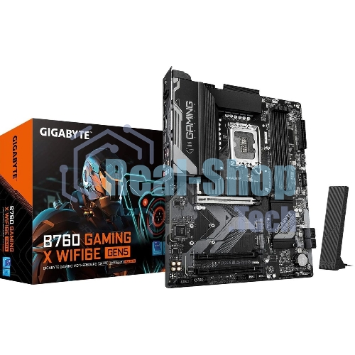 Материнская плата Gigabyte B760 GAMING X WIFI6E GEN5, LGA1700, Intel B760, 4xDDR5, 4xSATA, 3xM.2, 1xPCIe 5.0 x16, 2xPCIe 3.0 x1, 1xHDMI, 1xDP, 1x2.5Gb LAN, Wi-Fi 6E, Bluetooth 5.3, 1xUSB-C 5Gbps, 1xUSB-A 10Gbps, 1xUSB-A 5Gbps, 5xUSB-A 2.0, 6x3.5 мм, 7.1, ATX