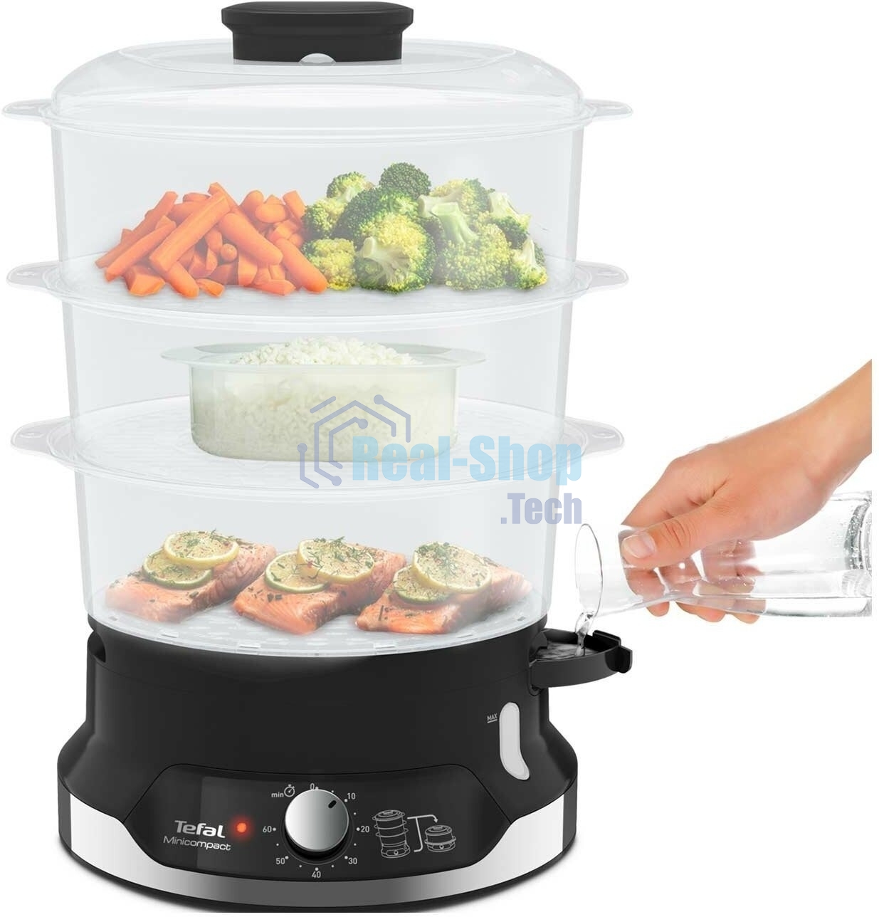 Пароварка Tefal VC204810 черный, 9 л, ярусы - 3, 800 Вт, механическое