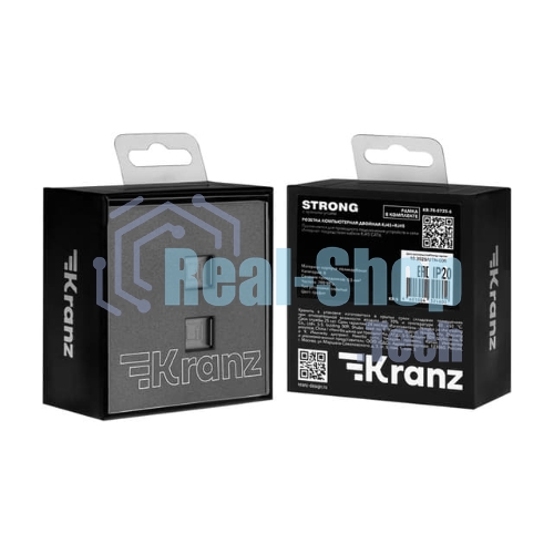 Розетка Kranz STRONG компьютерная двойная RJ45+RJ45 кат6 с/у графит