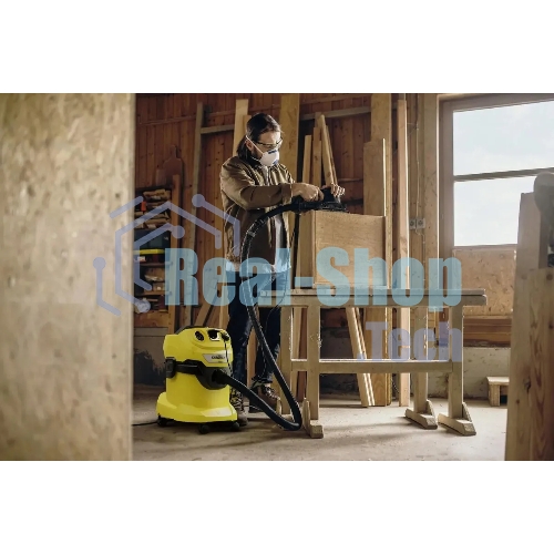 Строительный пылесос Karcher WD 4 P V-20/5/22 желтый, 1000 Вт, уборка сухая/сбор воды/выдув, пылесборник мешок/контейнер, 20 л