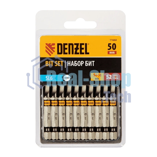 Набор бит Denzel SL6,0х50, сталь S2, шестигранный профиль, 10 шт.