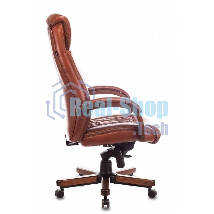 Кресло руководителя Бюрократ T-9924WALNUT светло-коричневый Leather Eichel, кожа, с подголов. крестовина металл/дерево