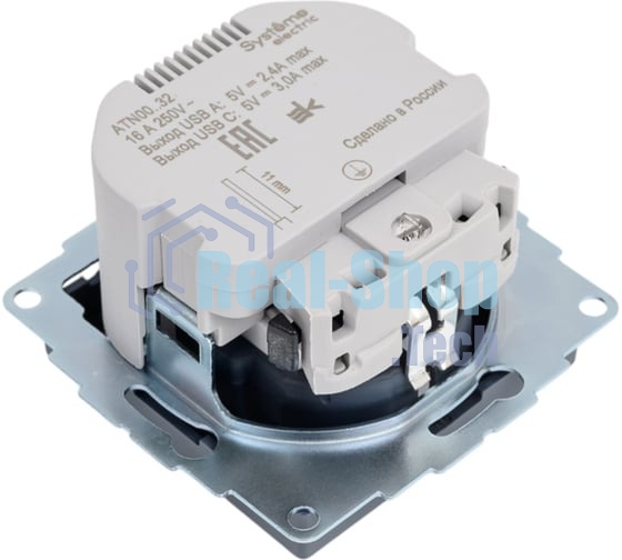 Розетка SE AtlasDesign 16А с USB A+C (5В/2,4А/3 А, 2х5В/1,5А), мех, грифель