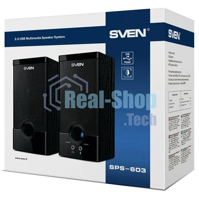 Колонки SVEN SPS-603 черный USB-порт ПК, ноутбука или адаптер 5V DC