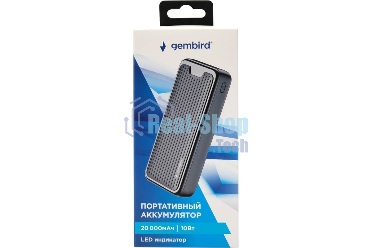 Портативный аккумулятор Gembird GPB-20, 20000мА·ч, 2A, черный