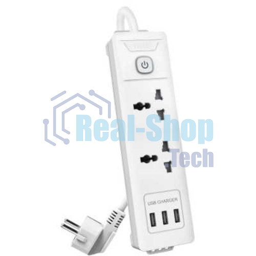Сетевой фильтр универсальный Deli ET407/3 розетки + 3USB, 2 м
