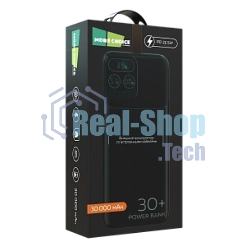 Портативный аккумулятор More choice (4620202550637) PB55-30 с кабелем 1USB 3.0A 22.5W PD - 30000mAh черный