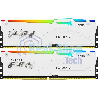 Оперативная память Kingston Fury Beast, DDR5, 32Gb (2x16Gb), 5200MHz, CL40, DIMM, с радиаторами, RGB, белый