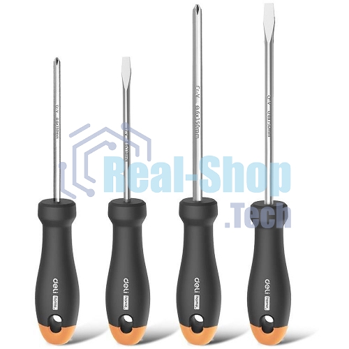 Набор отверток Home Series Gray Deli HT1004C 4шт SL5x100+SL6x150+PH1x100+PH2x150, эксклюзивный дизайн, рукоятка из высококачественного софттач пластика