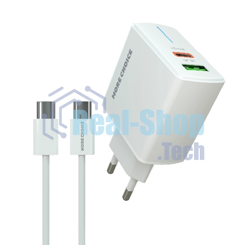 Сетевое зарядное устройство MORE CHOICE NC61a белый - 1USB+1USB-C 3.0A PD 20W+QC3.0 быстрая зарядка для Type-C