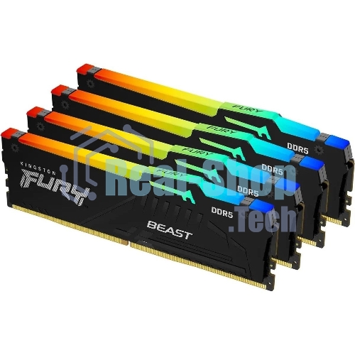 Оперативная память Kingston Fury Beast, DDR5, 64Gb (4x16GB), 5200MHz, CL40, DIMM, с радиаторами, RGB, черный
