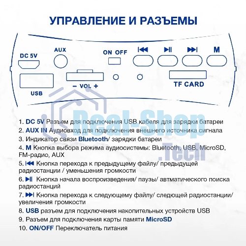 Колонка портативная Hyundai H-PAC220 черный/голубой 10W 1.0 BT/3.5Jack/USB