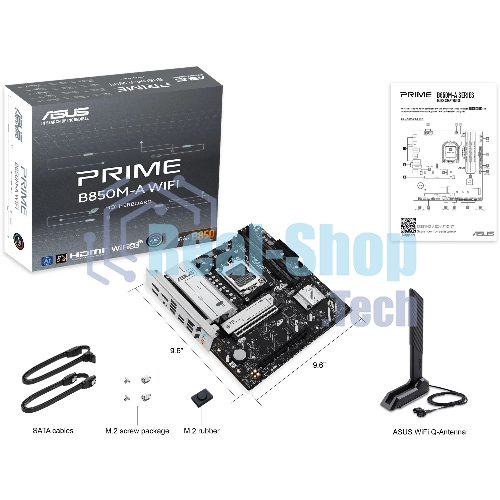 Материнская плата ASUS PRIME B850M-A WIFI, AM5, AMD B850, 4xDDR5, 4xSATA, 3xM.2, 1xPCIe 5.0 x16, 1xPCIe 4.0 x16, 1xHDMI, 2xDP, 1x2.5Gb LAN, Wi-Fi 6E, Bluetooth 5.3, 2xUSB-A 10Gbps, 2xUSB-A 5Gbps, 4xUSB-A 2.0, 3x3.5 мм, 7.1, mATX