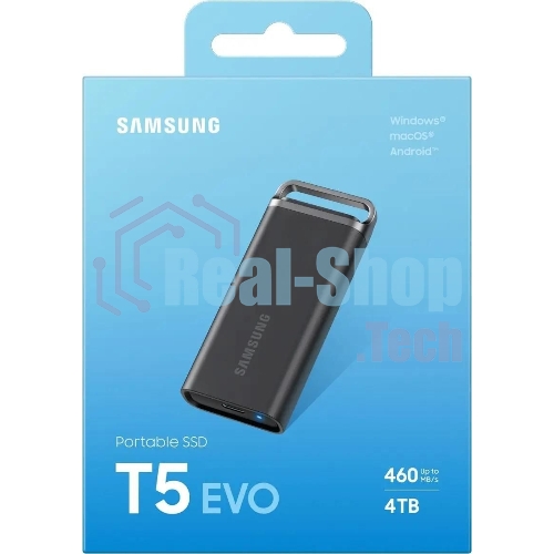 Внешний SSD Samsung T5 EVO, 4TB, USB 3.2 Gen 1 Type-C, R/W 460/460, черный