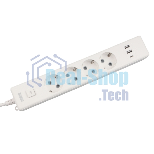 Бытовой удлинитель PowerCube, 4 р с/з вык., 3USB, 3500 Вт, 16А, 1.9 м, 3x1,0 (белый) PC-6-2M