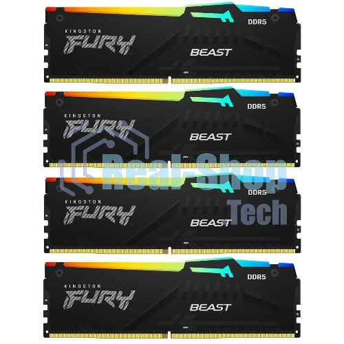 Оперативная память Kingston Fury Beast, DDR5, 64Gb (4x16GB), 5200MHz, CL40, DIMM, с радиаторами, RGB, черный