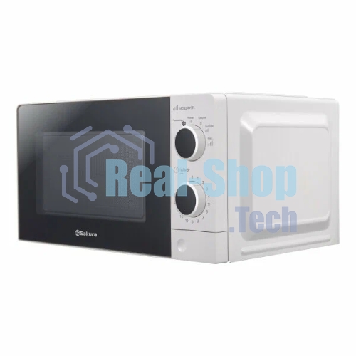 Микроволновая печь Sakura SA-7055W белый, 20 л, 700 Вт, переключатели - поворотный механизм