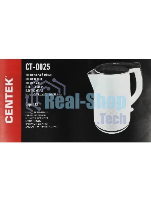 Электрочайник Centek CT-0025 белый, 1.8 л, 2000 Вт, скрытый нагревательный элемент