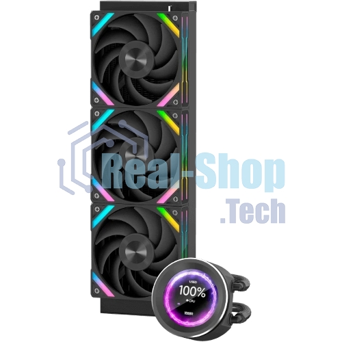 Водяное охлаждение для процессора SAMA Q60 Black (360мм, LED temp., черный, ARGb/Fans: 3x120мм, 86CFM, 30dBA, 2600RPM/Pump height 64мм, 30dBA, 2800RPM, Rad thickness 27мм/S: 1851, 1700, 1200, 20XX, 115X, AM5, AM4)