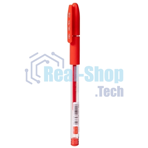 Ручка гелевая Deli EG150-RD прозрачный, d=0.38мм, красные чернила, игловидный пишущий наконечник, резиновая манжета
