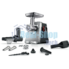 Мясорубка электрическая Bosch Series 8 MFWS835M черный, 2500 Вт, 4.5 кг/мин, реверс, защита от перегрузки, металлический лоток, насадки - 6