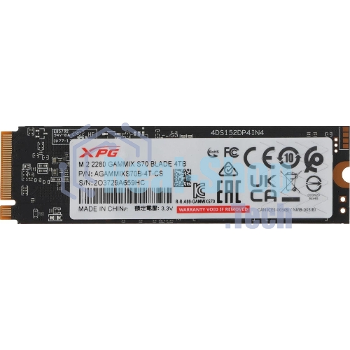 Накопитель SSD ADATA XPG BLADE S70, 4Tb, PCIe 4.0 x4, M.2 2280, NVMe, R/W 7400/6600, с радиатором