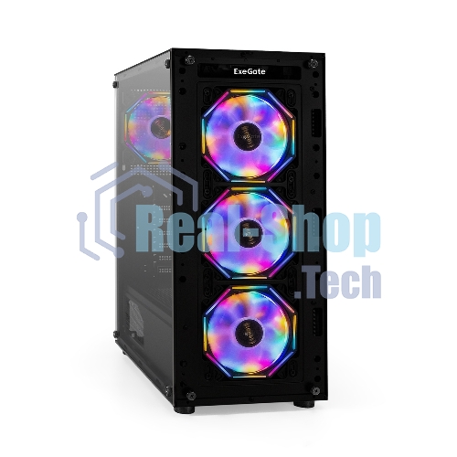 Компьютерный корпус Miditower ExeGate i3 BASE-NPX600 (ATX, БП 600NPX с вент. 12 см, с окном, 1*USB+1*USB 3.0, аудио, 4 вент. 12см с RGb подсветкой)
