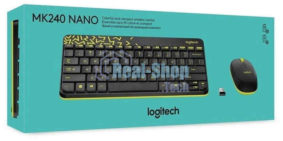 Комплект клавиатура+мышь Logitech MK240 Nano беспроводной, USB, 1000 DPI, чёрный