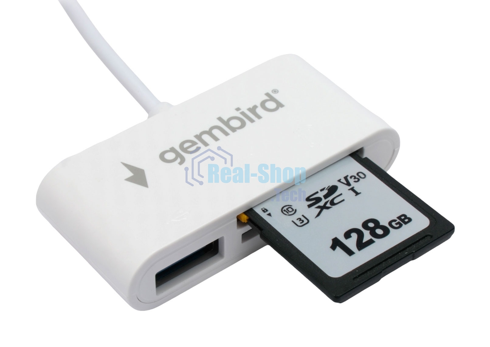 Кард-ридер Gembird FD2-MSD-2/белый/SD/SDHC/SDXC/TF/MicroSD/USB 2.0/USB Type-C (2.0)/пластик
