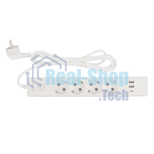 Бытовой удлинитель PowerCube, 4 р с/з вык., 3USB, 3500 Вт, 16А, 1.9 м, 3x1,0 (белый) PC-6-2M