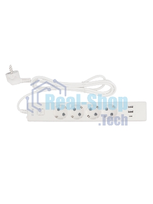 Бытовой удлинитель PowerCube, 4 р с/з вык., 3USB, 3500 Вт, 16А, 1.9 м, 3x1,0 (белый) PC-6-2M