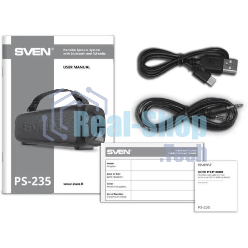 Портативная колонка SVEN PS-235 черный 12W 2.0 BT 3600mAh