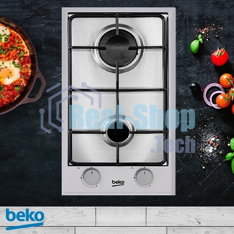 Газовая варочная поверхность Beko HDCG 32220 FX, 2 конфорки, нержавеющая сталь, 3900 Вт