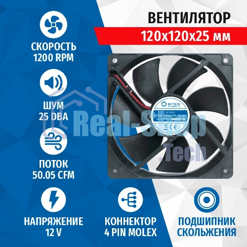 Вентилятор для корпуса 5bites FB12025S-12L4MX черный, 120 x 120 мм, 1200 об/мин, 25 дБ, 4 pin