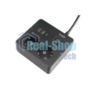 Бытовой удлинитель PowerCube, 2 р с/з вык.,3USB, 3500 Вт, 16А, 1.9 м, 3x1,0 черный квадрат PC-1B-2M