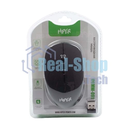 Мышь беспроводная HIPER HOMW-091 черный, 1600 dpi, радиоканал, USB, кнопки - 4