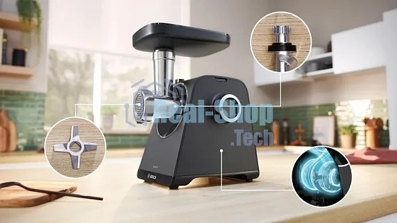 Мясорубка электрическая Bosch MFWS640B черный, 2100 Вт, 3.5 кг/мин, реверс, насадки - 9