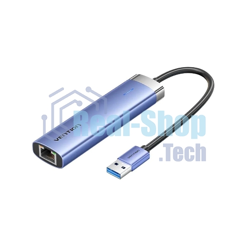 Сетевой адаптер Vention USB 3.0 M/Gigabit Ethernet RJ45+OTG хаб 3xUSB Синий - 0.15м.