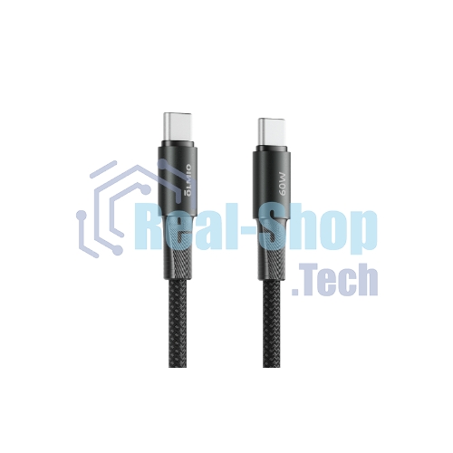 Кабель OLMIO MASTER, Type-C - Type-C, 60W 3A, 1.2м, тканевая оплетка, черный