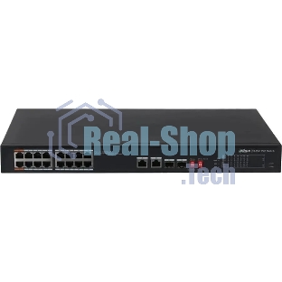 Коммутатор Dahua DH-S3218-16ET-135, 16×100 Мбит/с + 2×1 Гбит/с Combo, неуправляемый