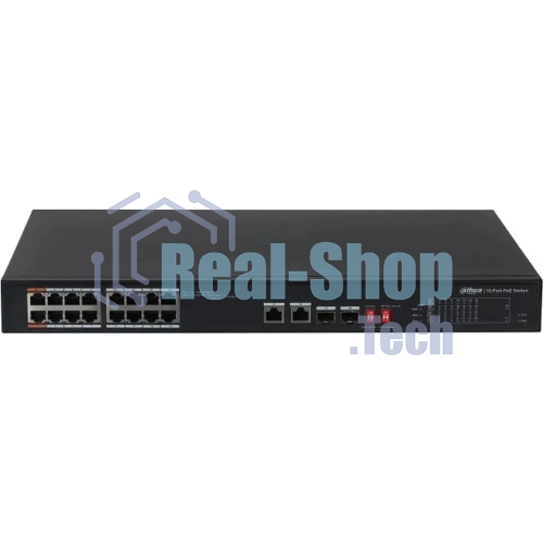 Коммутатор Dahua DH-S3218-16ET-135, 16×100 Мбит/с + 2×1 Гбит/с Combo, неуправляемый