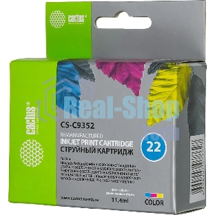 Картридж струйный Cactus CS-C9352 №22 трехцветный (11.4 мл) для HP DJ 3920/3940/D1360/D1460/D1470/D1560/D2330/D2360/D2430/D2460/F370/F375/F380/F2180/F2187/F2224/F2280/F2290/F4140/F4172/F4180/F4190
