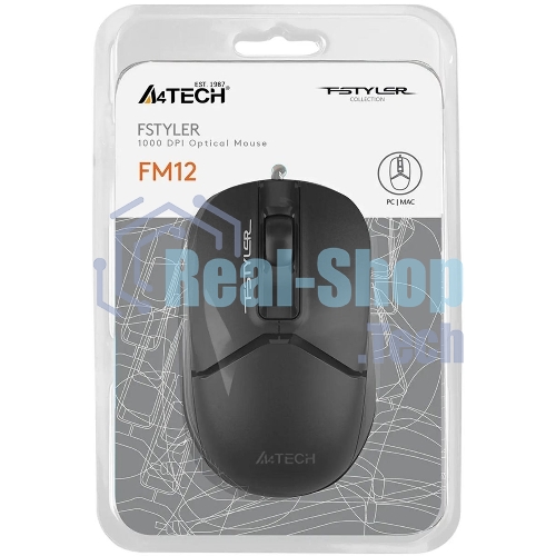 Мышь проводная A4Tech Fstyler FM12S черный, 1200 dpi, USB, кнопки - 3