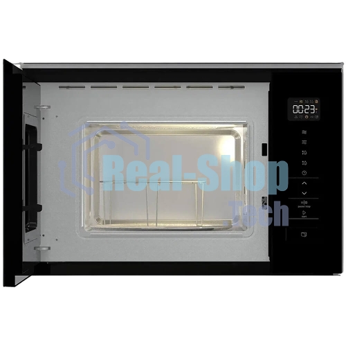 Встраиваемая микроволновая печь Gorenje BM201SG3BG, 20 л, 5 уровней мощности, 8 автопрограмм, сенсорное управление, дисплей, гриль, поворотный стол, AquaClean, автоменю черный